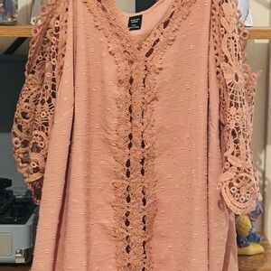 SHEIN Pink Ruffled Embellished 3/4 Sleeve Blouse